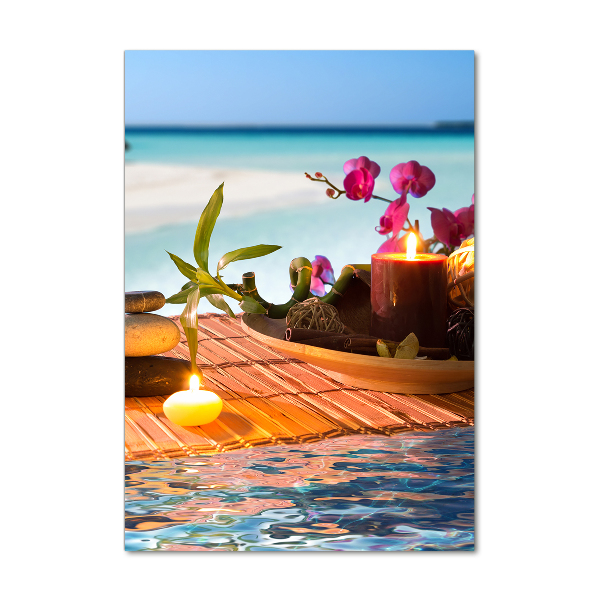 Modernes Acrylbild vertikal Orchidee und Bambus