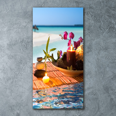 Modernes Acrylbild vertikal Orchidee und Bambus