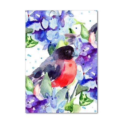 Modernes Acrylbild vertikal Vögel und Blumen