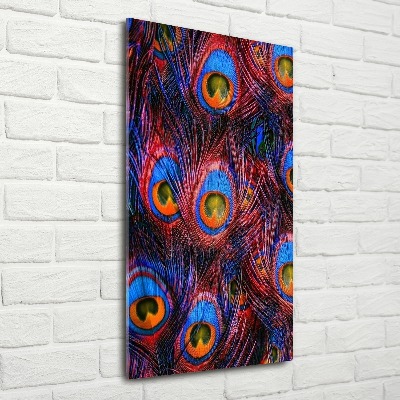 Modernes Acrylbild vertikal Pfauenfedern