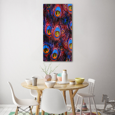 Modernes Acrylbild vertikal Pfauenfedern