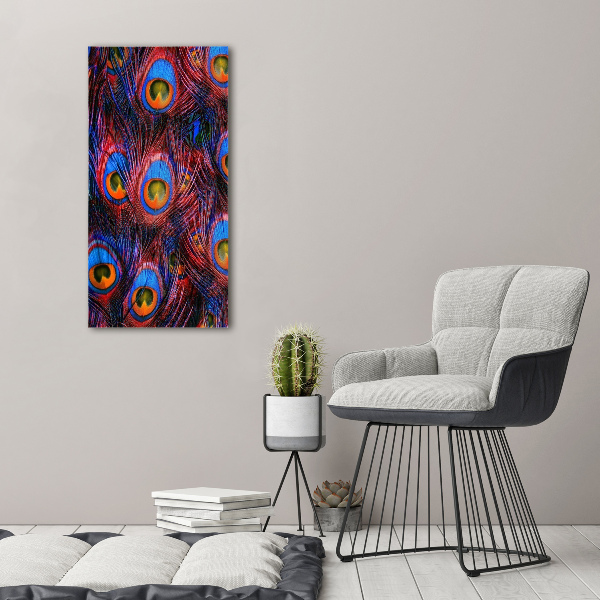 Modernes Acrylbild vertikal Pfauenfedern
