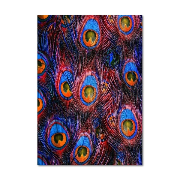 Modernes Acrylbild vertikal Pfauenfedern