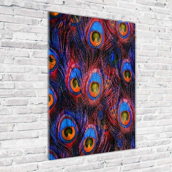 Modernes Acrylbild vertikal Pfauenfedern
