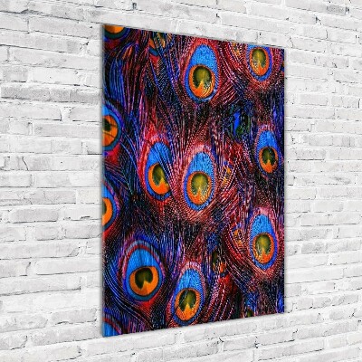 Modernes Acrylbild vertikal Pfauenfedern