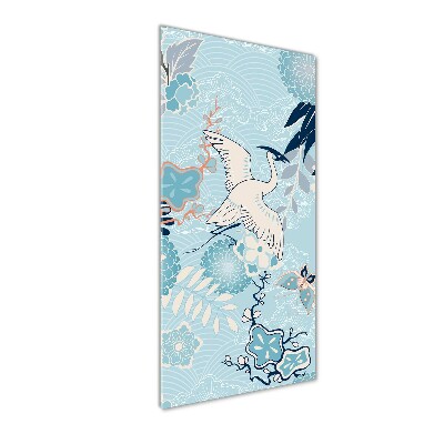 Plexiglasbilder vertikal Kranich und Blumen