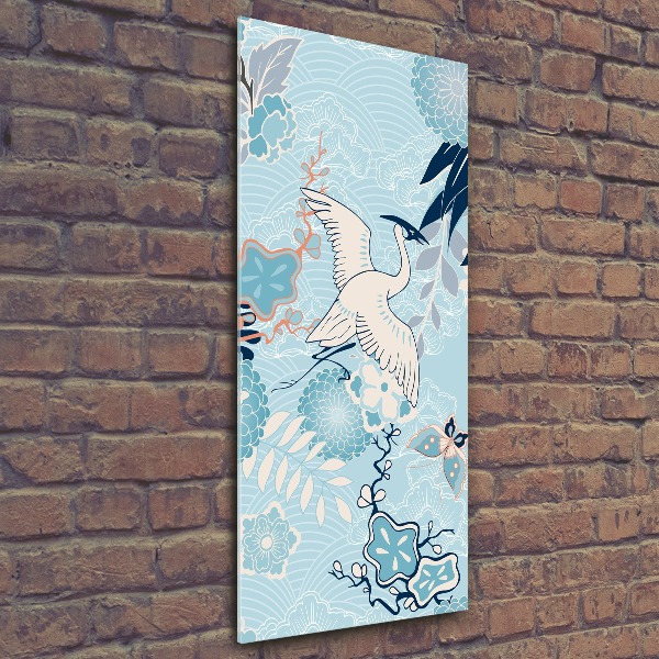 Plexiglasbilder vertikal Kranich und Blumen