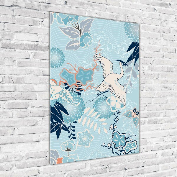 Plexiglasbilder vertikal Kranich und Blumen