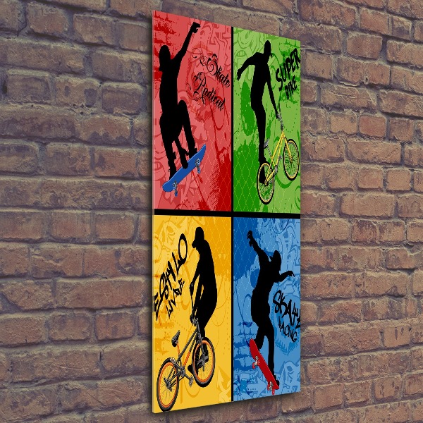 Plexiglasbilder vertikal Fahrrad und Skateboard