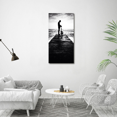 Plexiglasbilder vertikal Gitarrist auf dem Pier