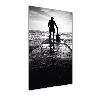 Modernes Acrylbild vertikal Gitarrist auf dem Pier