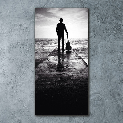 Modernes Acrylbild vertikal Gitarrist auf dem Pier