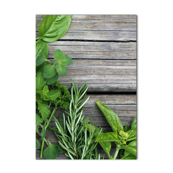 Modernes Acrylbild vertikal Kräuter auf Holz