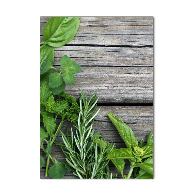Modernes Acrylbild vertikal Kräuter auf Holz