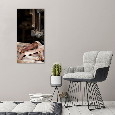Modernes Acrylbild vertikal Holzwerkzeuge