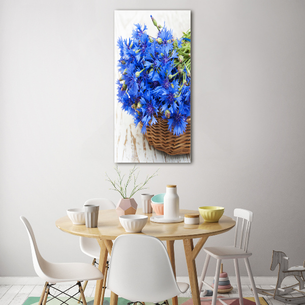 Bild auf Acrylglas vertikal Kornblumen in einem Korb