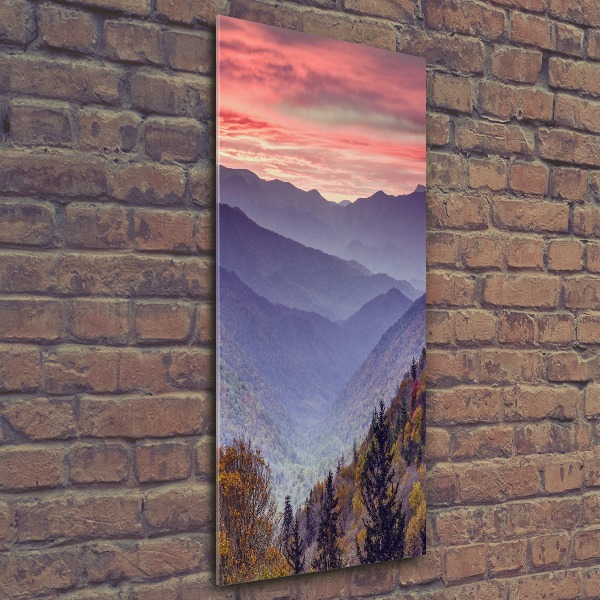 Acrylbild vertikal Nebel über den Bergen