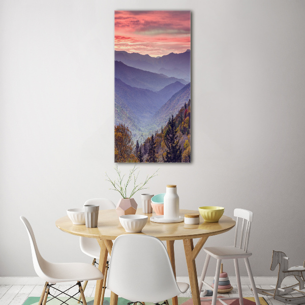 Acrylbild vertikal Nebel über den Bergen