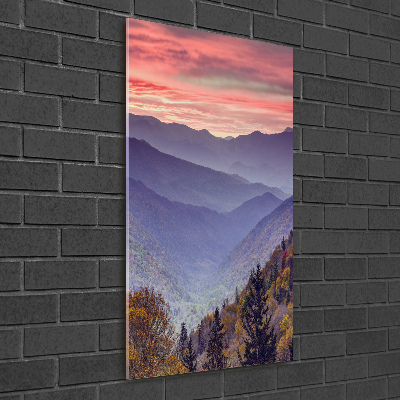 Acrylbild vertikal Nebel über den Bergen