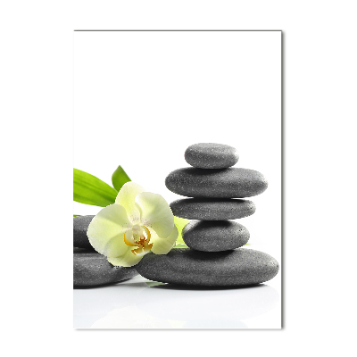 Modernes Acrylbild vertikal Orchidee und Steine