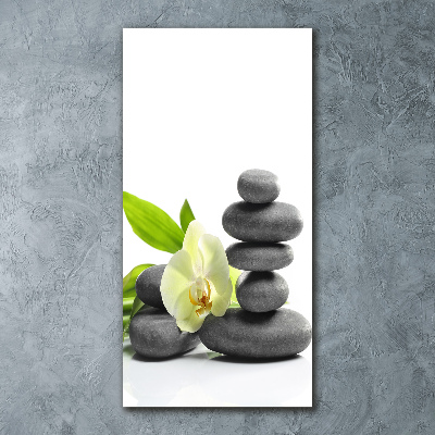 Modernes Acrylbild vertikal Orchidee und Steine