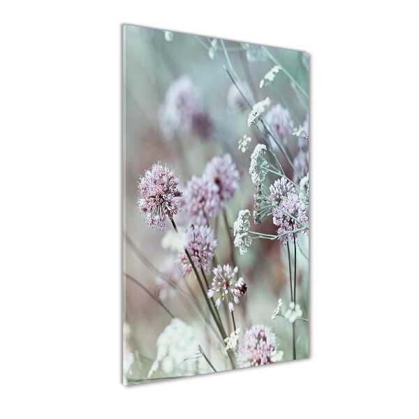 Acrylbild vertikal Knoblauchblüten