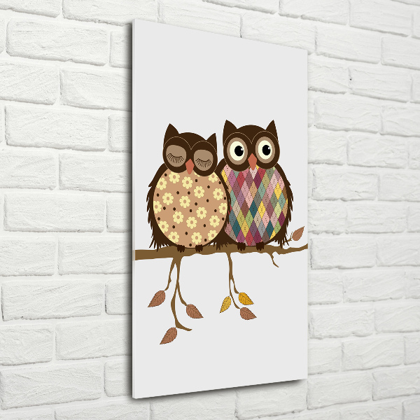 Modernes Acrylbild vertikal Ein Eulenpaar auf einem Ast