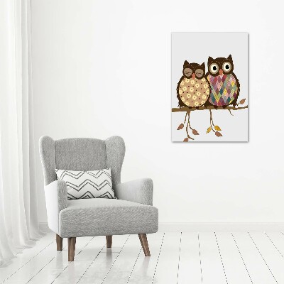 Modernes Acrylbild vertikal Ein Eulenpaar auf einem Ast