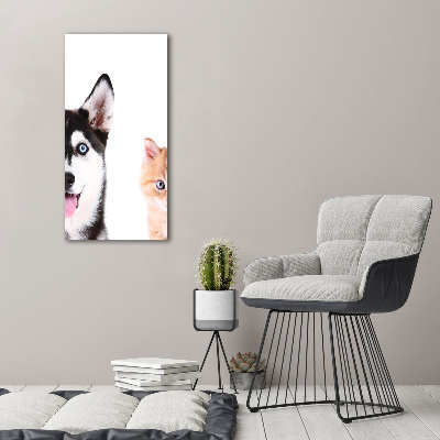 Modernes Acrylbild vertikal Hund und Katze