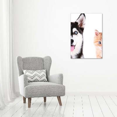 Modernes Acrylbild vertikal Hund und Katze