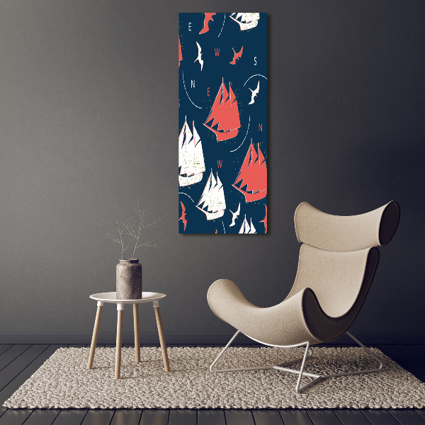 Modernes Acrylbild vertikal Schiffe Seevögel