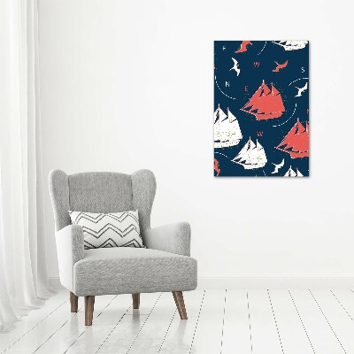 Modernes Acrylbild vertikal Schiffe Seevögel