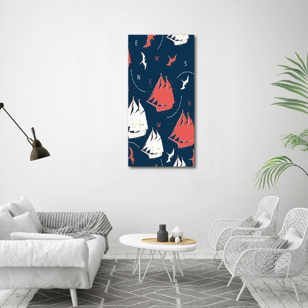 Modernes Acrylbild vertikal Schiffe Seevögel