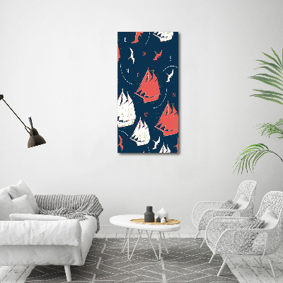 Modernes Acrylbild vertikal Schiffe Seevögel