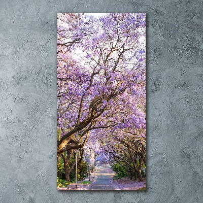 Modernes Acrylbild vertikal Jacaranda-Pfad