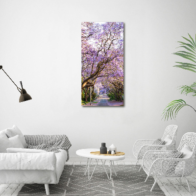 Modernes Acrylbild vertikal Jacaranda-Pfad
