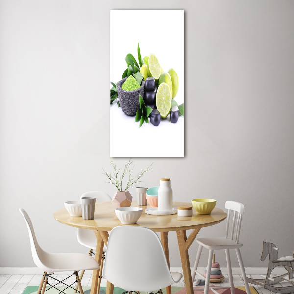 Bild auf Acrylglas vertikal Zitrusfrüchte und Steine