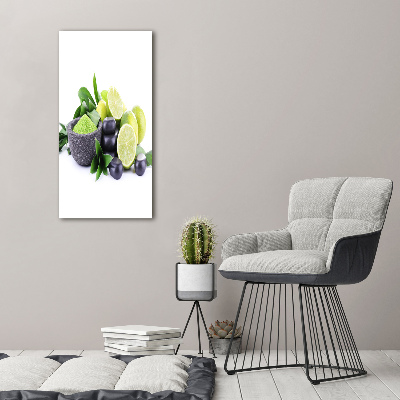 Bild auf Acrylglas vertikal Zitrusfrüchte und Steine