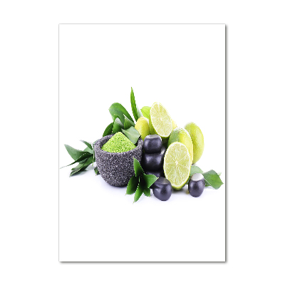 Bild auf Acrylglas vertikal Zitrusfrüchte und Steine