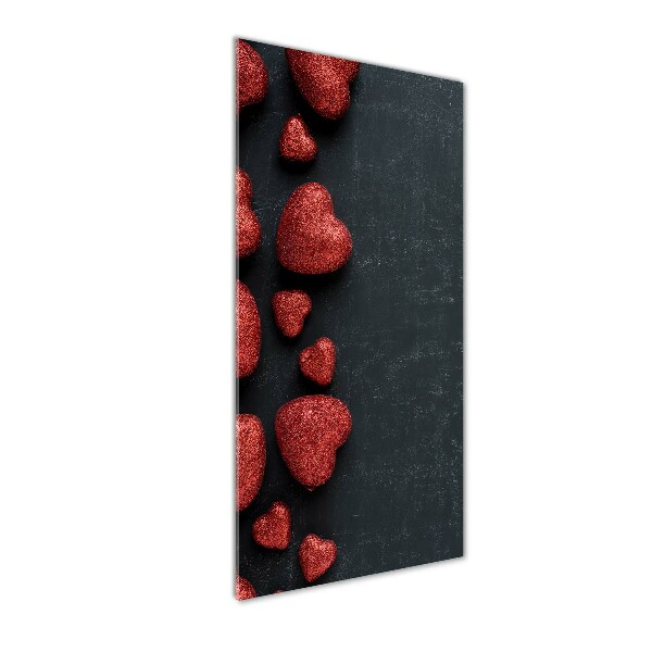 Modernes Acrylbild vertikal Herzen auf dem Brett