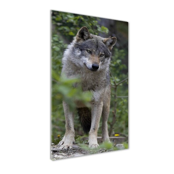 Modernes Acrylbild vertikal Wolf im Wald