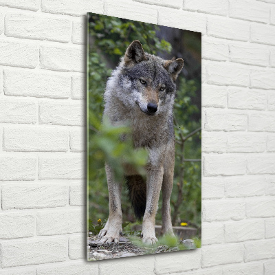 Modernes Acrylbild vertikal Wolf im Wald