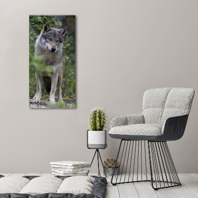 Modernes Acrylbild vertikal Wolf im Wald