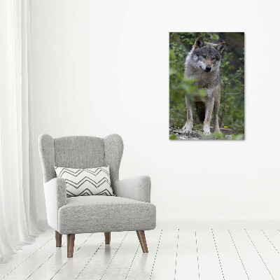 Modernes Acrylbild vertikal Wolf im Wald