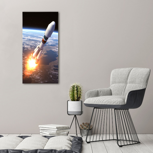 Modernes Acrylbild vertikal Weltraumrakete