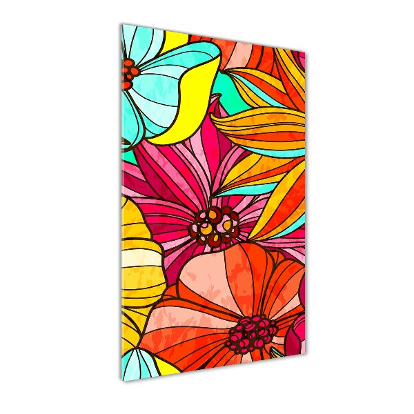 Modernes Acrylbild vertikal Bunte Blumen