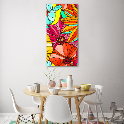 Modernes Acrylbild vertikal Bunte Blumen
