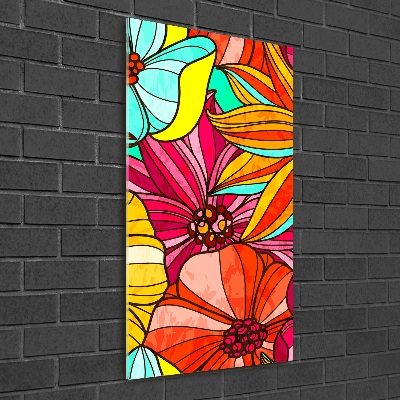 Modernes Acrylbild vertikal Bunte Blumen