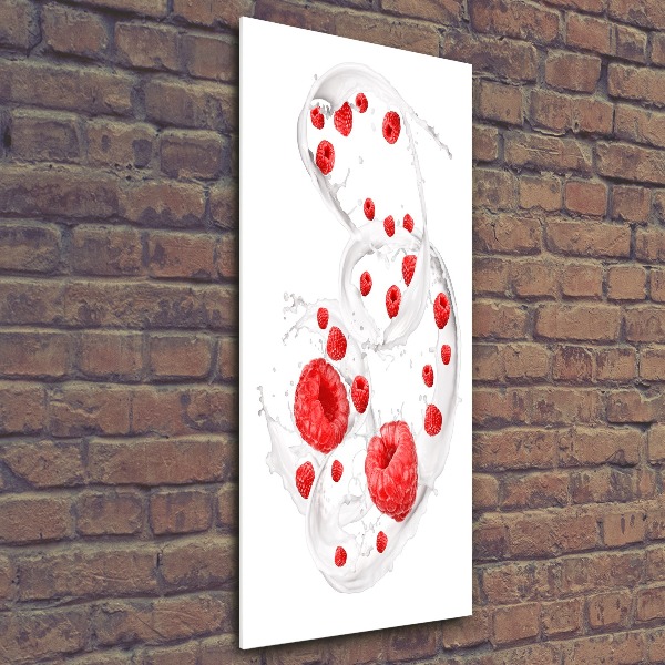 Bild auf Acrylglas vertikal Milch und Himbeeren