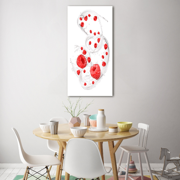 Bild auf Acrylglas vertikal Milch und Himbeeren